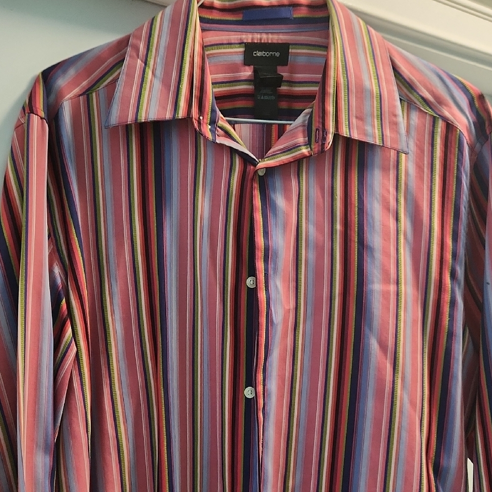 Claiborne Men's Pink Multi-Stripe Dress Shirt